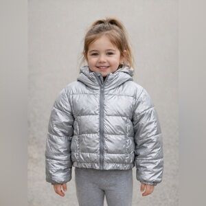 All in Motion Kid’s Girl’s Metallic Puffer Silver Jacket, size 4 5